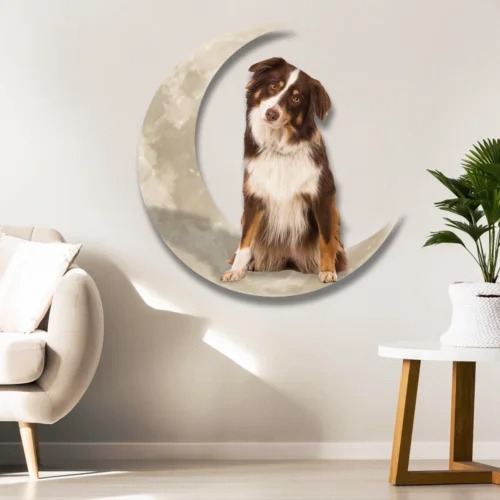 Tri red aussie dog and moon hanging metal sign 3 Tri red aussie dog and moon hanging metal sign2