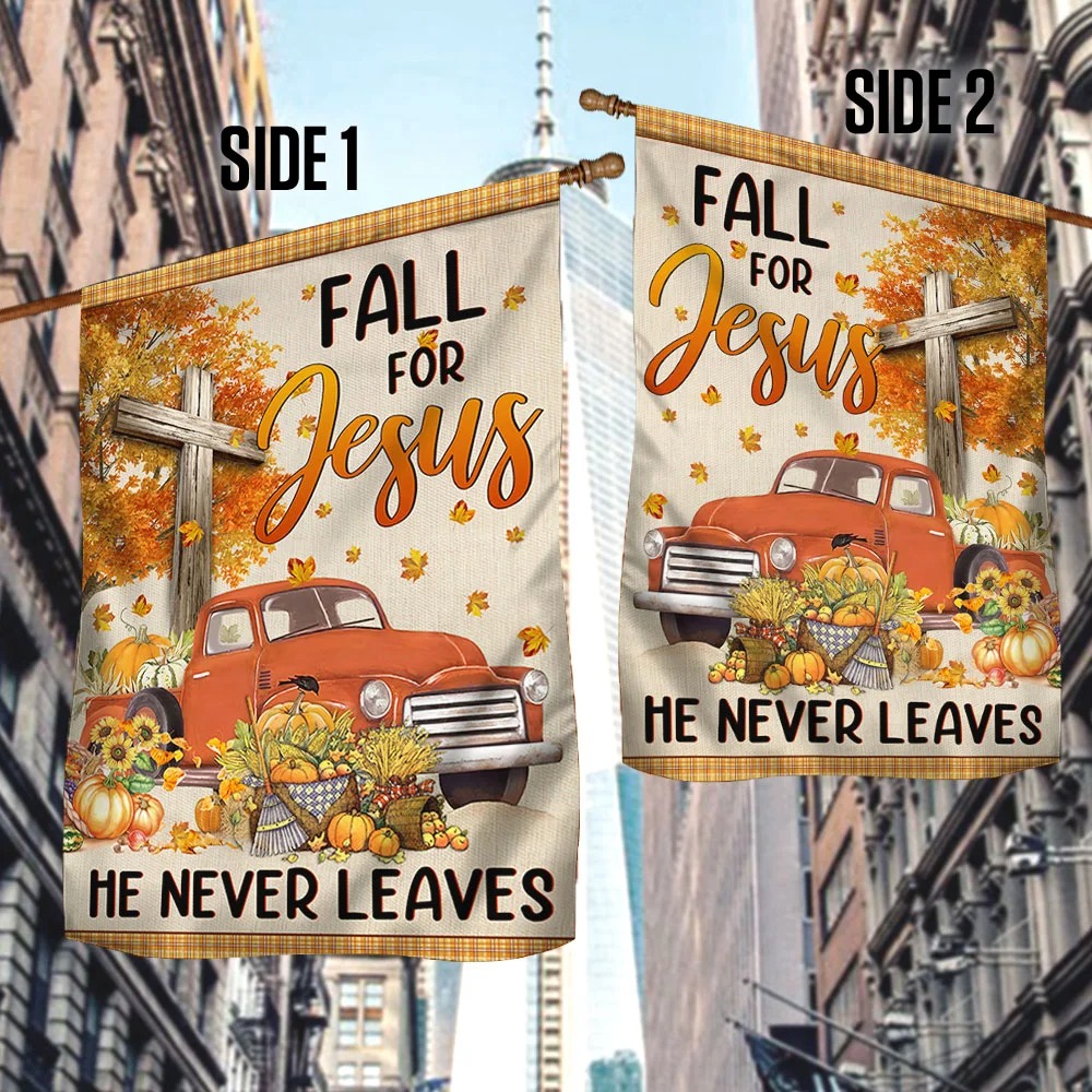 Truck Pumpkins fall for Jesus He Never Leaves Halloween Flag 3 Truck Pumpkins fall for Jesus He Never Leaves Halloween Flag 2