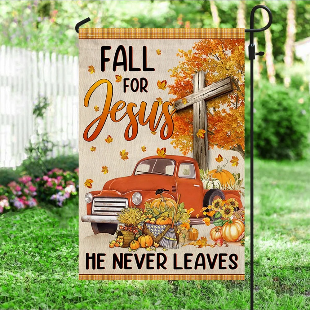 Truck Pumpkins fall for Jesus He Never Leaves Halloween Flag 4 Truck Pumpkins fall for Jesus He Never Leaves Halloween Flag 3