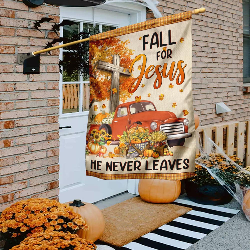 Truck Pumpkins fall for Jesus He Never Leaves Halloween Flag 5 Truck Pumpkins fall for Jesus He Never Leaves Halloween Flag