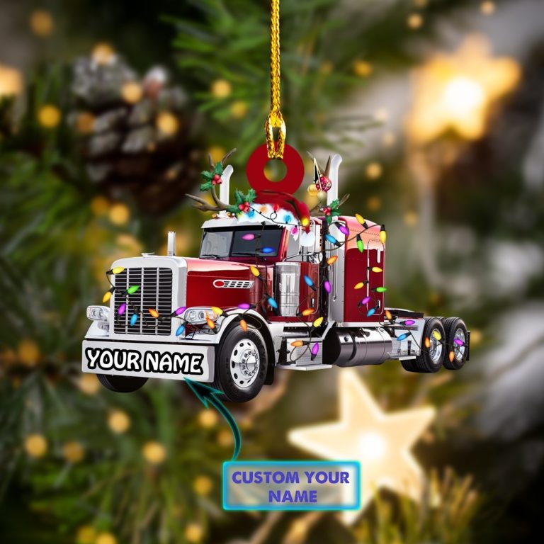 Trucker Christmas custom name hanging ornament
