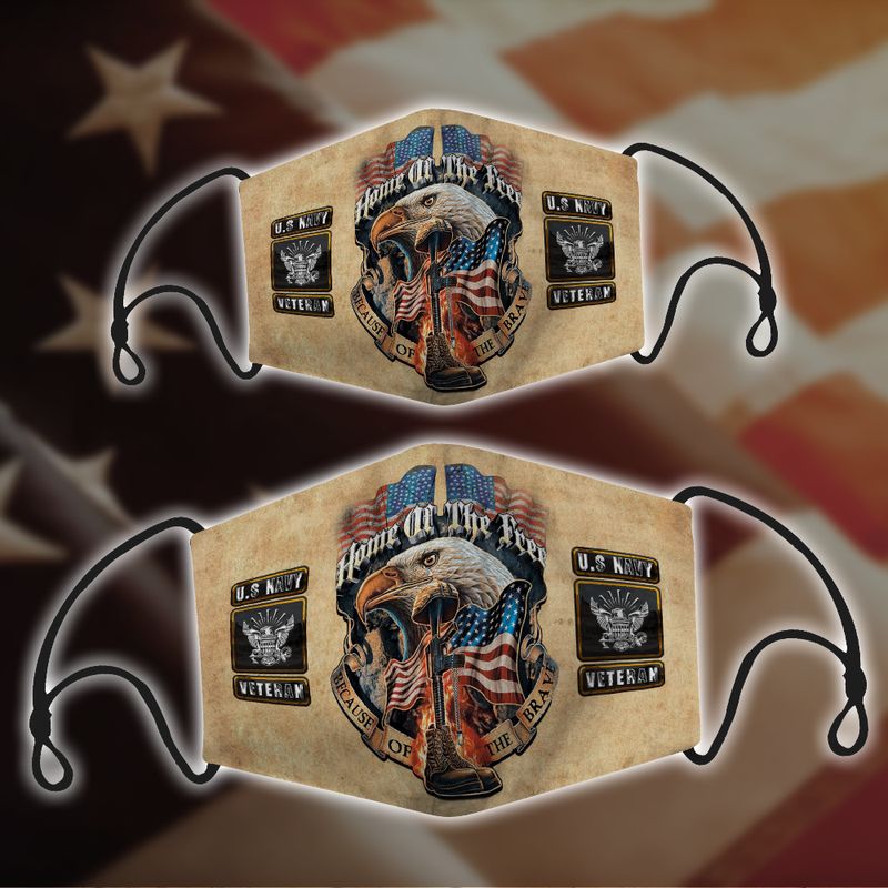 US Navy veteran American flag eagle home of the free because of the brave face mask 2