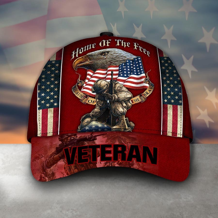 US Veteran eagle American flag home of the free because of the brave cap hat 1