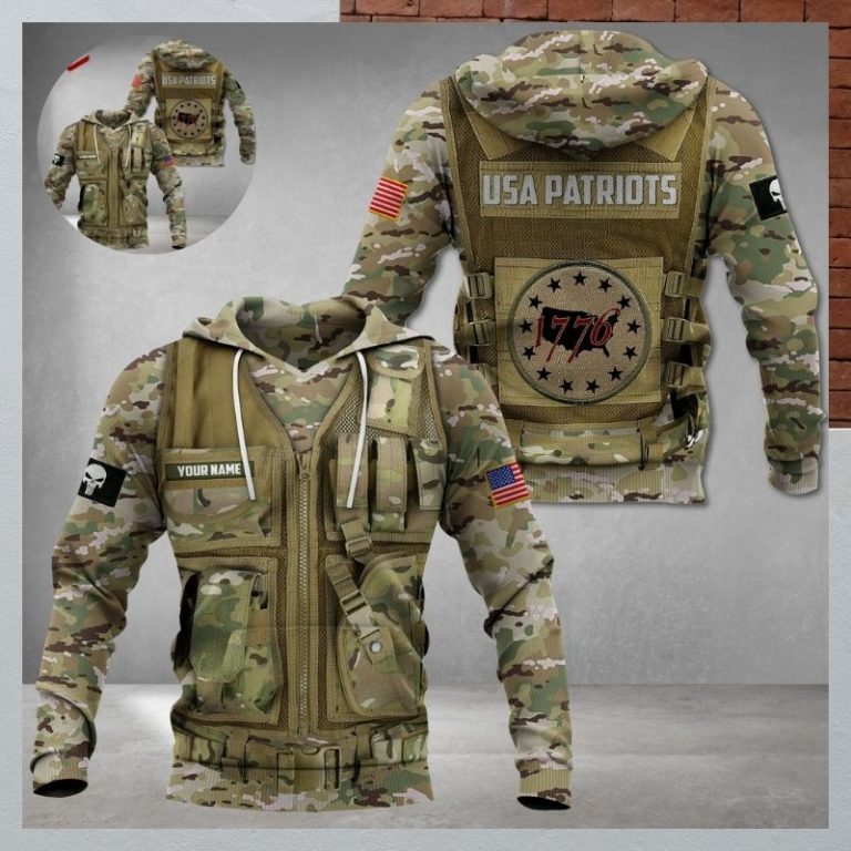 USA Patriot 1776 Skull American flag custom name 3d hoodie 1
