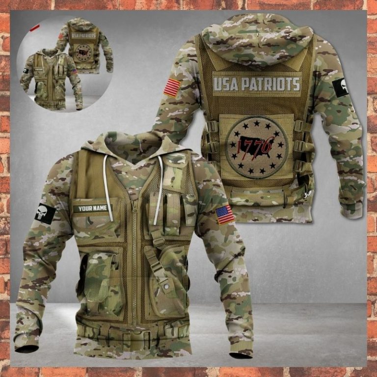 USA Patriot 1776 Skull American flag custom name 3d hoodie 2