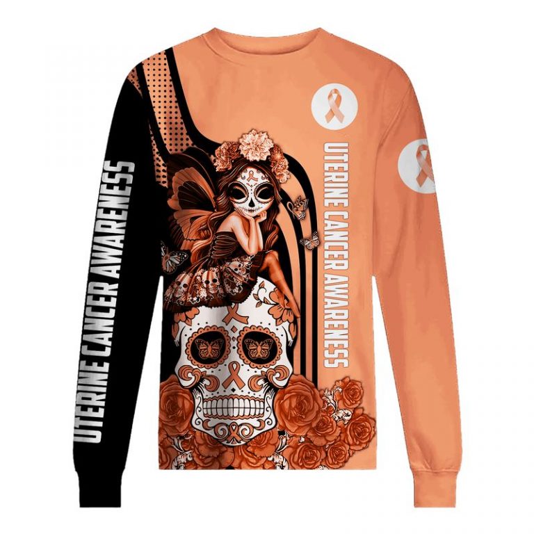 Uterine Cancer Awareness Sugar Skull Fairy 3d shirt, hoodie (4) Uterine Cancer Awareness Sugar Skull Fairy 3d shirt hoodie 4