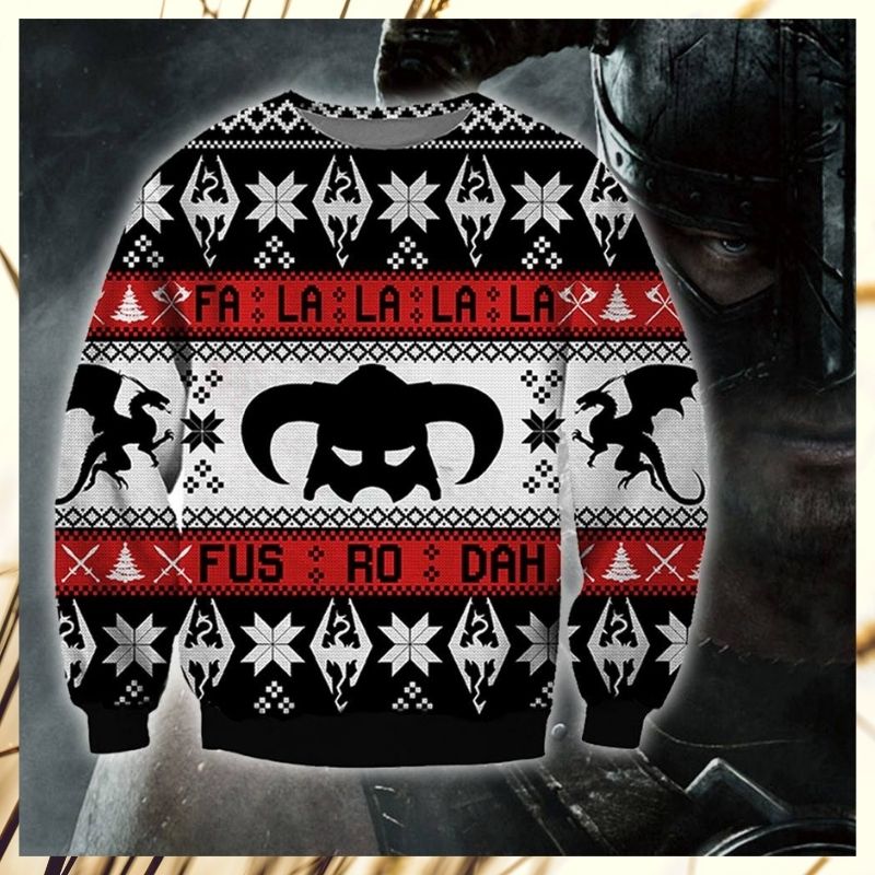 Viking Dragon Fa la la Fus Ro Dah ugly sweater 4 Viking Dragon Fa la la Fus Ro Dah ugly sweater 3