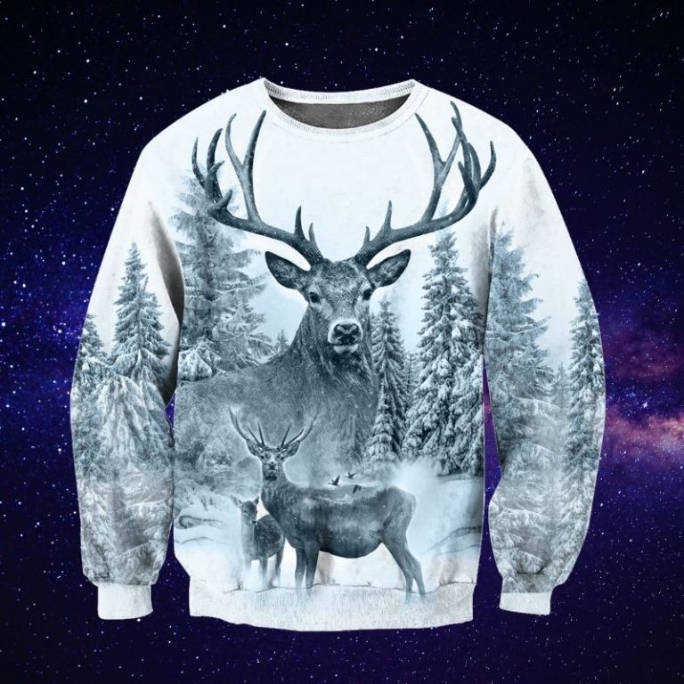 White Deer Hunting 3D All Over Printed Shirt hoodie 1