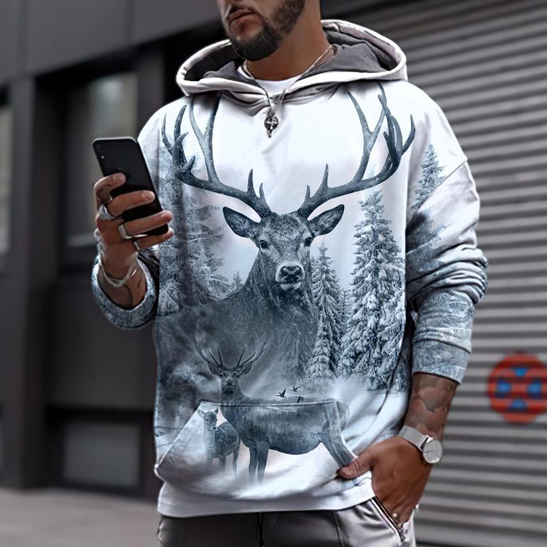 White Deer Hunting 3D All Over Printed Shirt hoodie 7