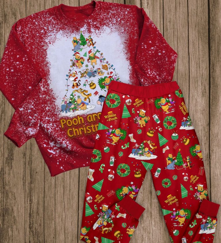 Winnie Pooh Around The Christmas Tree Pajamas Set (1) Winnie Pooh around the christmas tree pajamas set 1