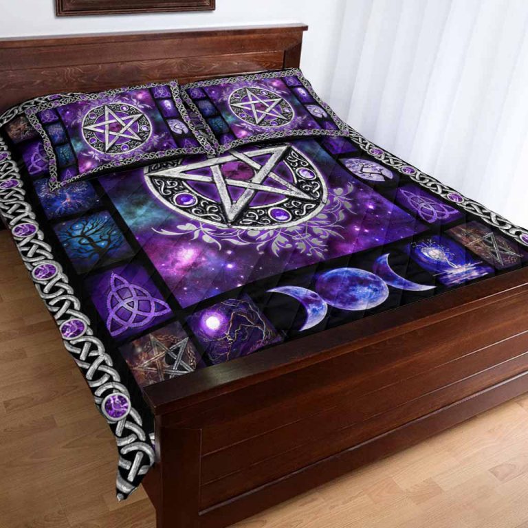 Witch Vibes Purple Pentagram quilt bedding set 3