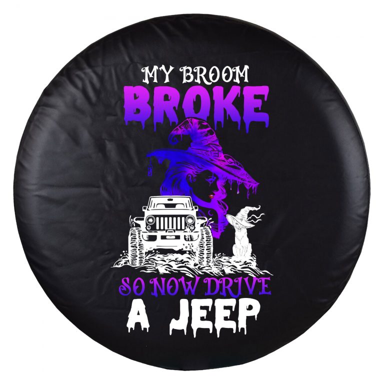 Witch cat My broom broke a Jeep Spare Tire Cover 2