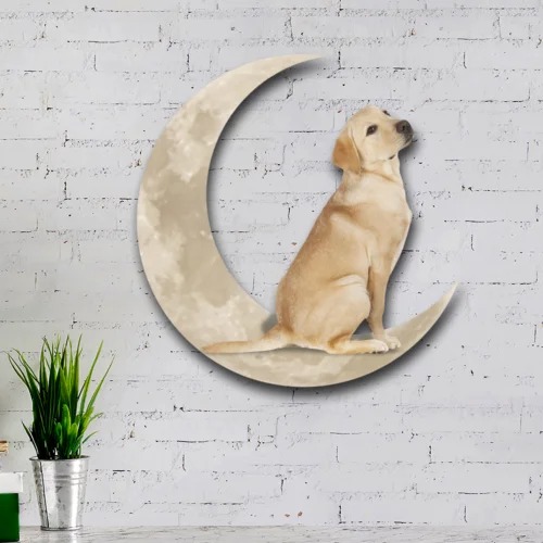 Yellow labrador retriever and moon hanging metal sign1