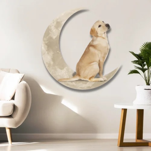 Yellow labrador retriever and moon hanging metal sign 3 Yellow labrador retriever and moon hanging metal sign2