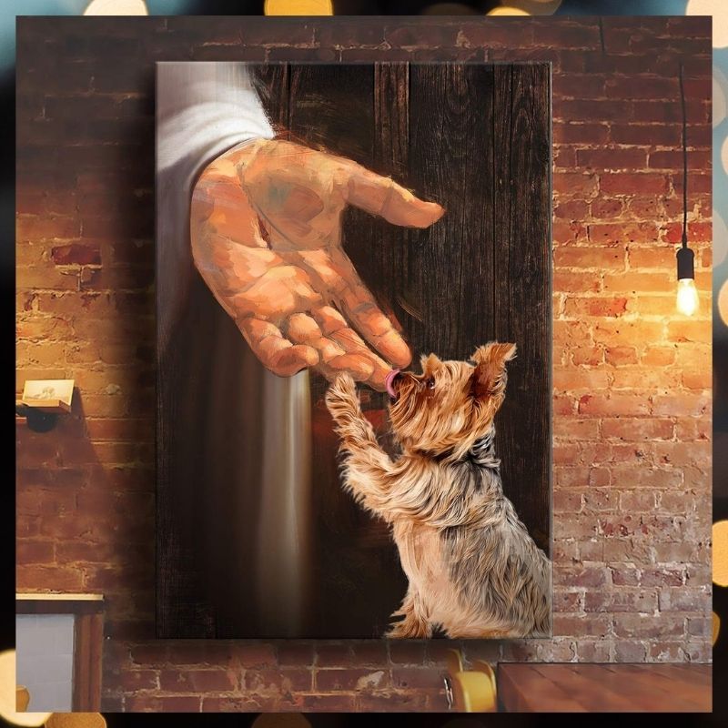 Yorkshire Terrier In the hand of God Jesus canvas 2 Yorkshire Terrier In the hand of God Jesus canvas 1