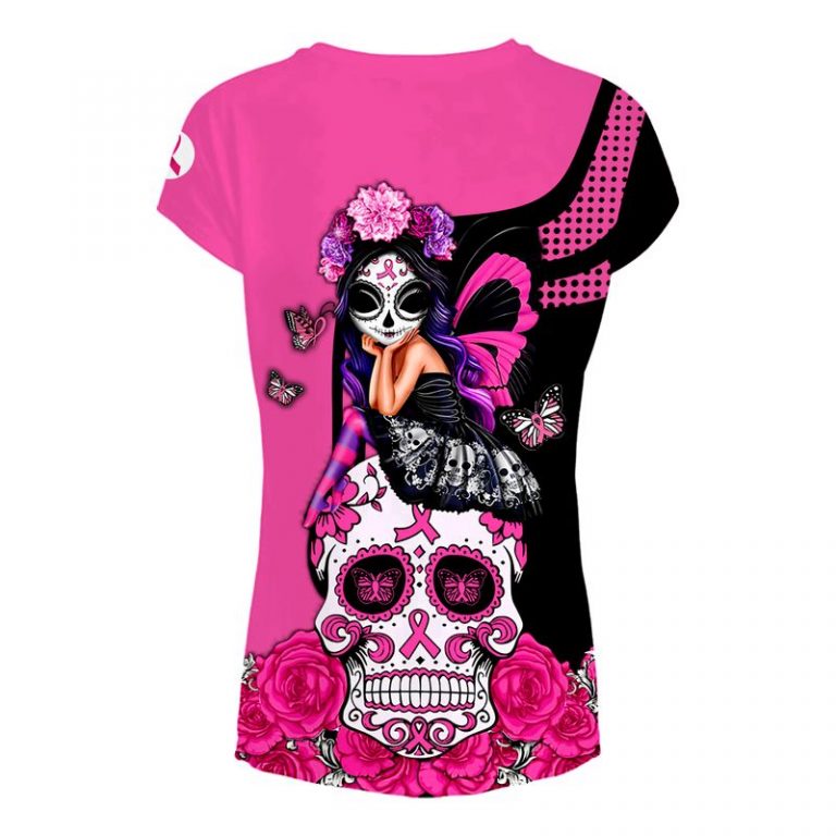 Fight like a girl Breast cancer awareness sugar skull fairy v neck t shirt 1 Fight like a girl Breast cancer awareness sugar skull fairy v neck t shirt 1