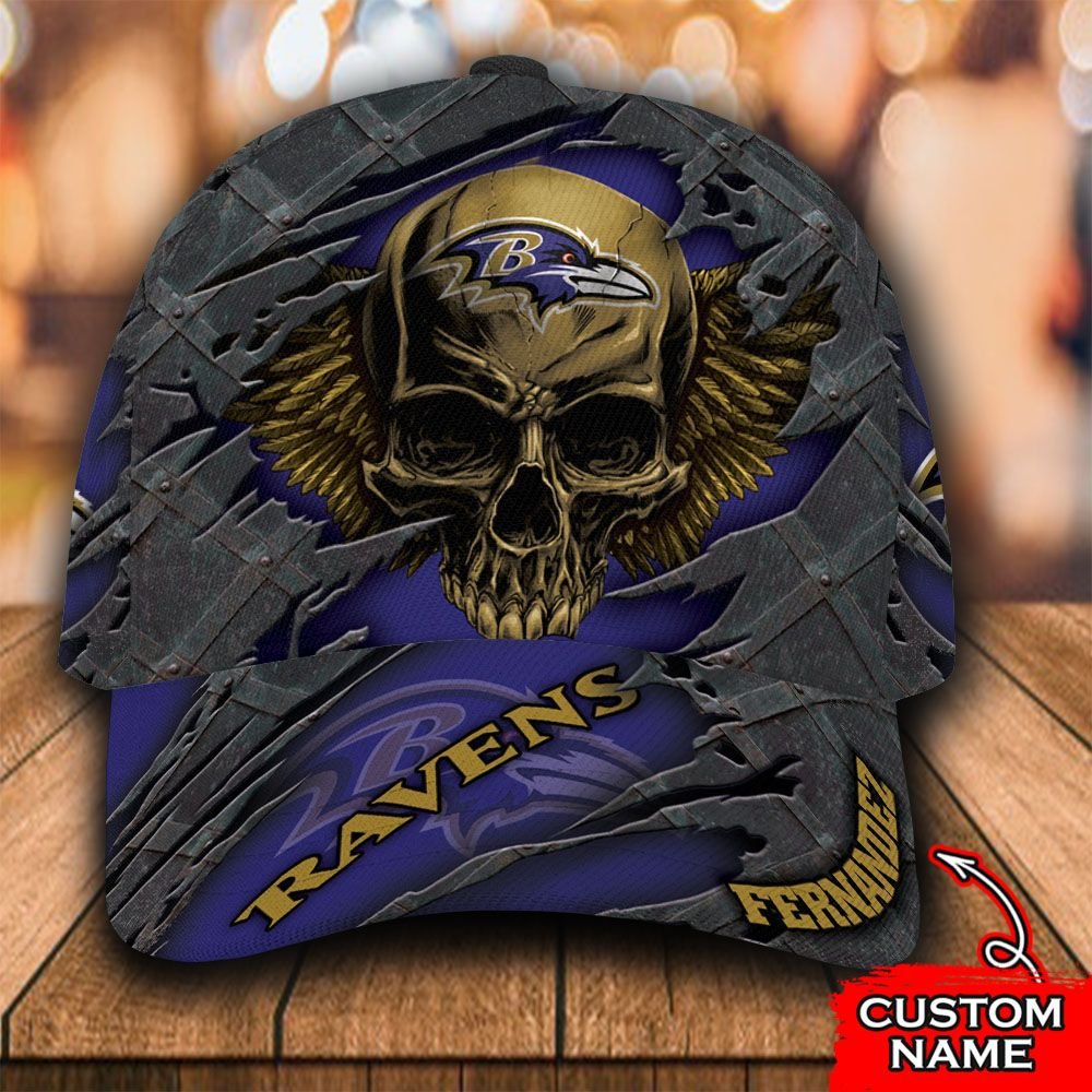 Personalized NFL Baltimore Ravens Skull Custom Name Cap