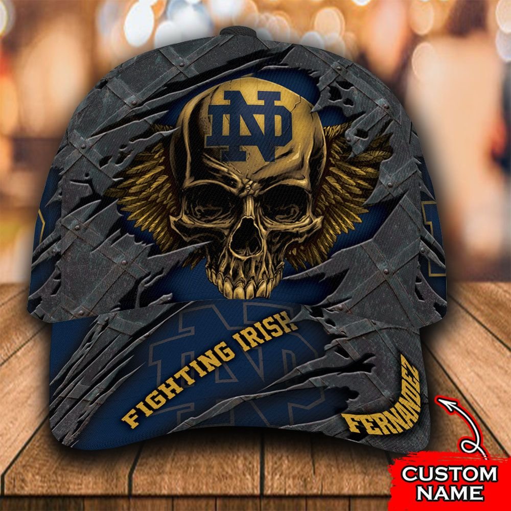Personalized NCAA1 Notre Dame Fighting Irish 3D Skull Custom name Cap 2