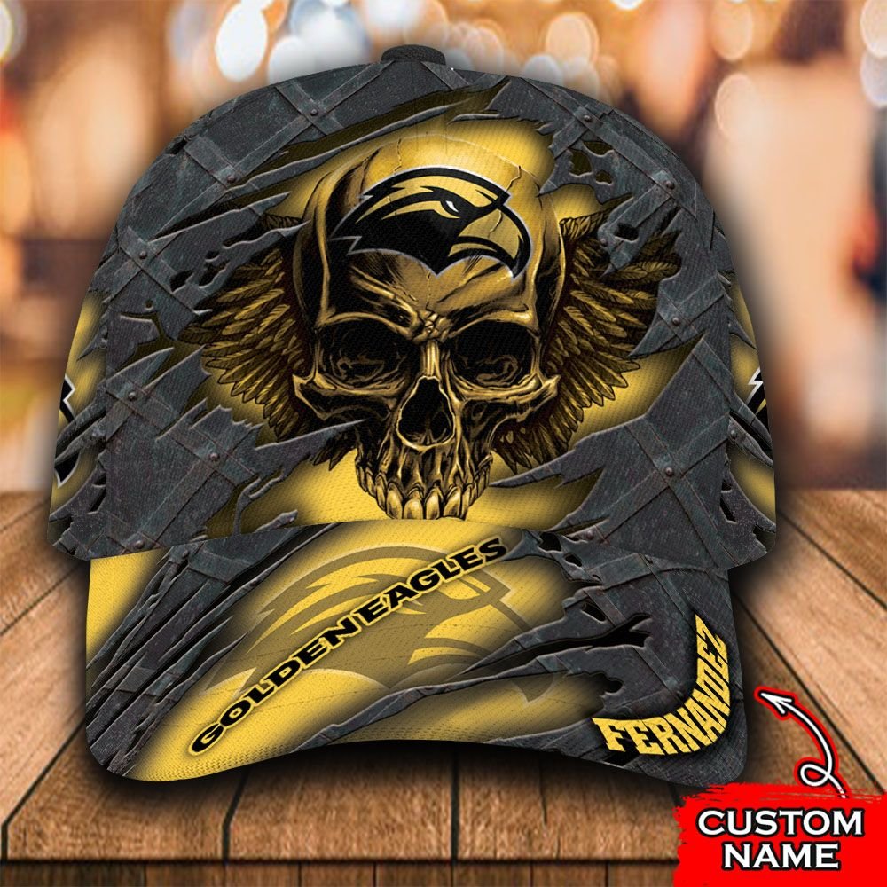 Personalized NCAA3 Southern Miss Golden Eagles 3D Skull Custom name Cap word1
