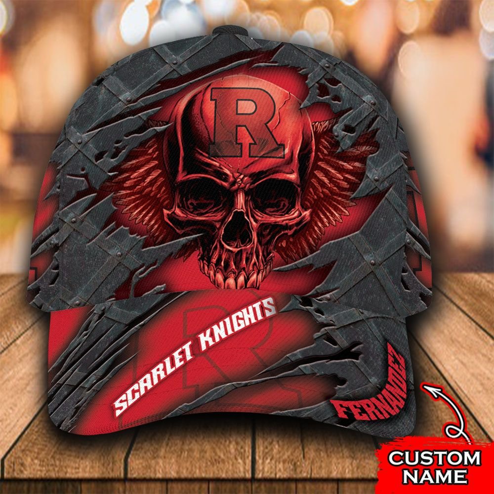 Personalized NCAA3 Rutgers Scarlet Knights 3D Skull Custom name Cap word2
