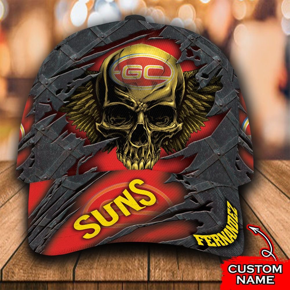 Personalized AFL Gold Coast Suns 3D Skull Custom name Cap 3 Personalized AFL Gold Coast Suns 3D Skull Custom name Cap word1