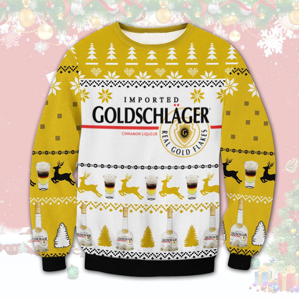 Goldschlager Cinnamon Liqueur real gold flakes Christmas sweater 1