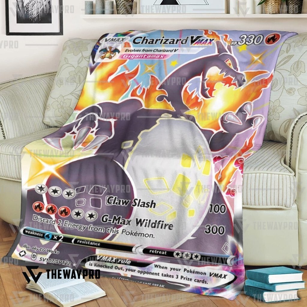 LIMITED Charizard VMAX Shining Fates Pokemon Fleece Blanket word2