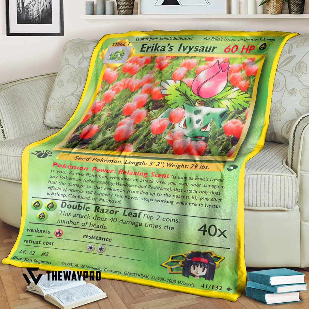 Anime Pokemon Erika's Ivysaur Gym Challenge Custom Blanket word1