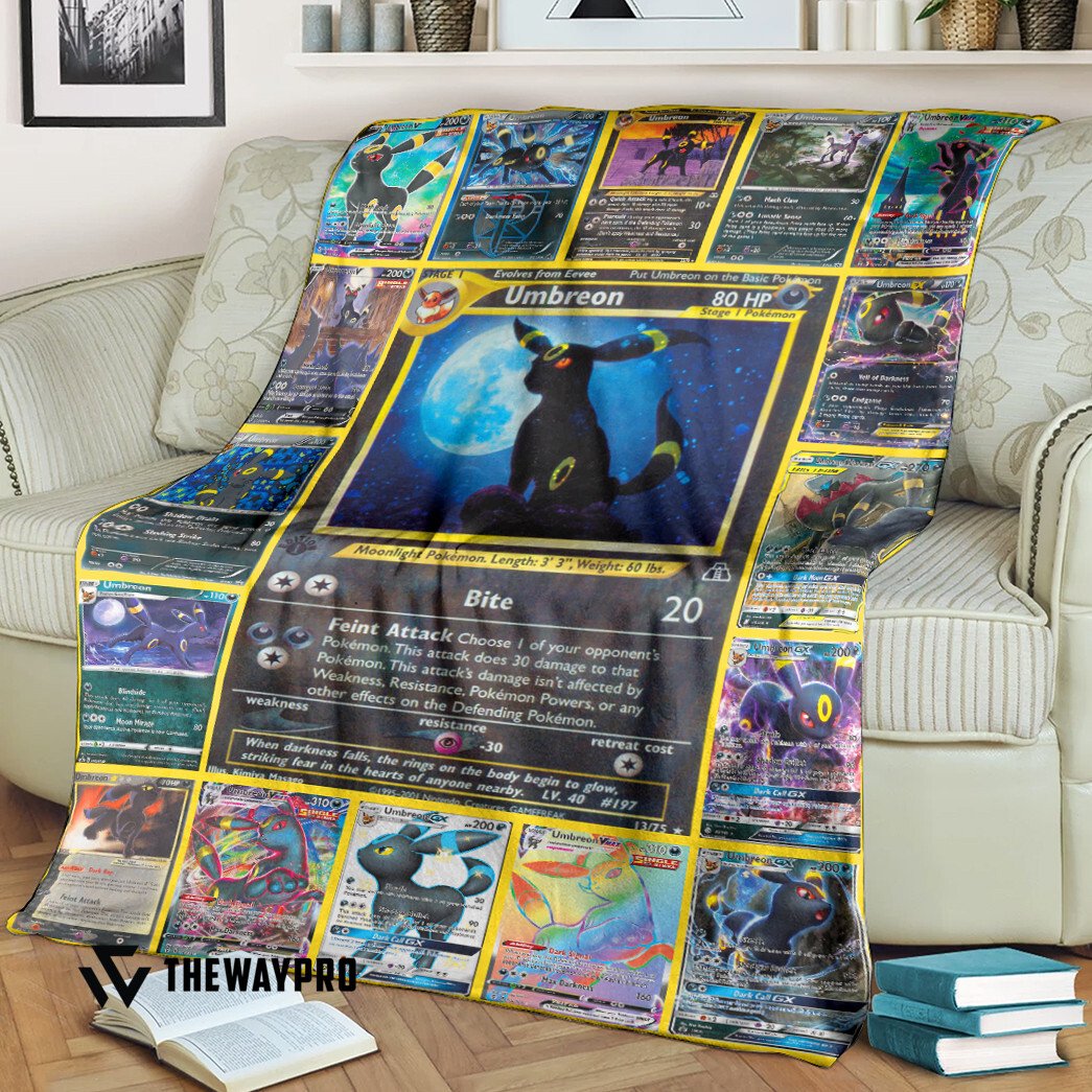 LIMITED Umbreon Cards Pokemon Fleece Blanket word1