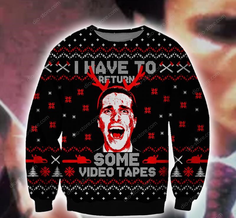 American Psycho I have to return some video tapes christmas sweater 1