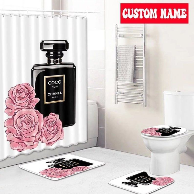 BEST Rose Coco Noir Chanel Paris custom Personalized bathroom shower curtains set 1