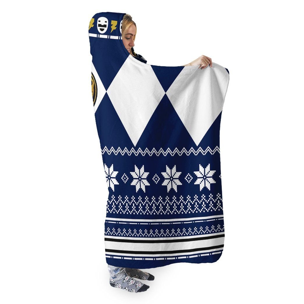 BEST Wit Beound Measure Power Ranger Blue Christmas Hooded Blanket 2
