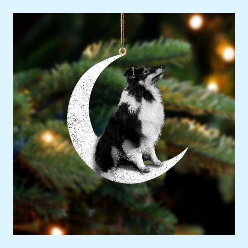 Bi Black Sheltie sit on the moon ornament 2 Bi Black Sheltie sit on the moon ornament 2