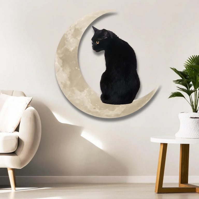 Black Cat Sit on the Moon Hanging Metal Sign word1