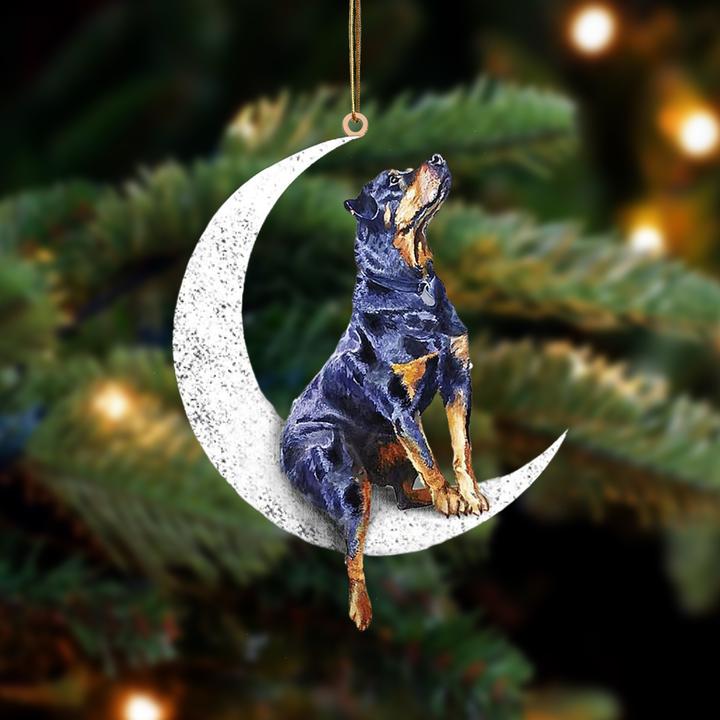 Blue Rottweiler sit on the moon ornament 1