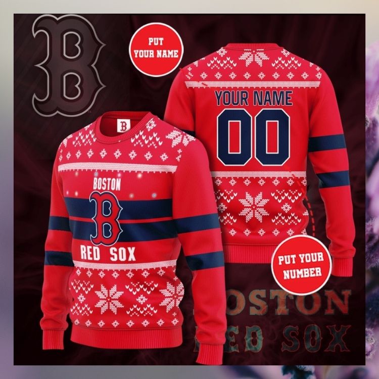 Boston Red Sox Personalized Custom Christmas Sweater 3 Boston Red Sox Personalized Custom Christmas Sweater1