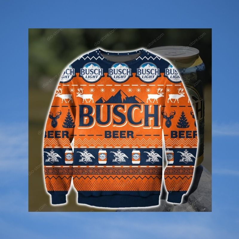 Busch Light beer deer orange christmas knitted wool sweater 2 Busch Light beer deer orange christmas sweater 3