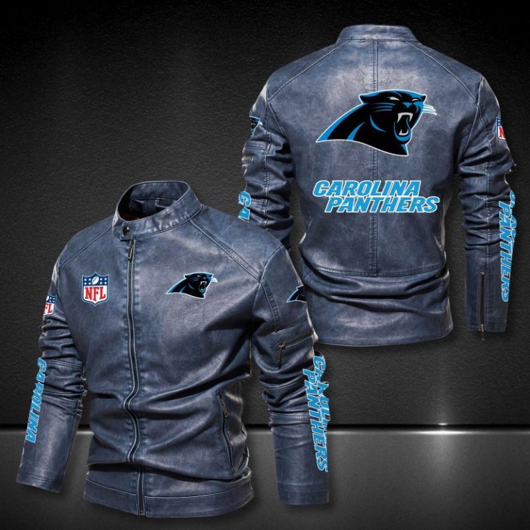 Carolina Panthers NFL 3D Motor Leather Jacket 2 Carolina Panthers NFL 3D motor leather jacket 2