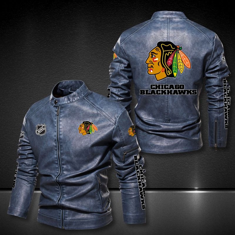 Chicago Blackhawks NHL 3D motor leather jacket 2