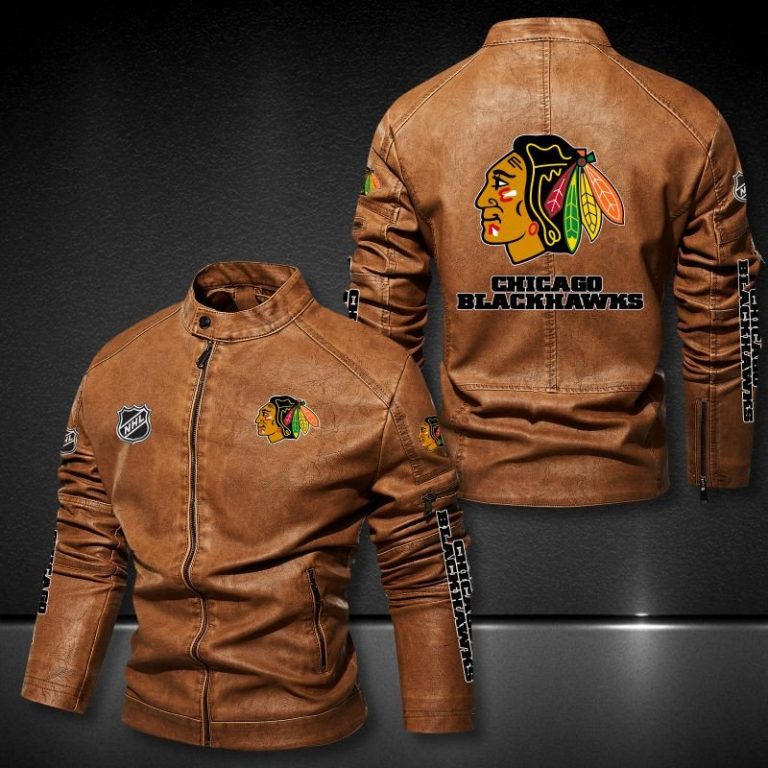 Chicago Blackhawks NHL 3D motor leather jacket 3