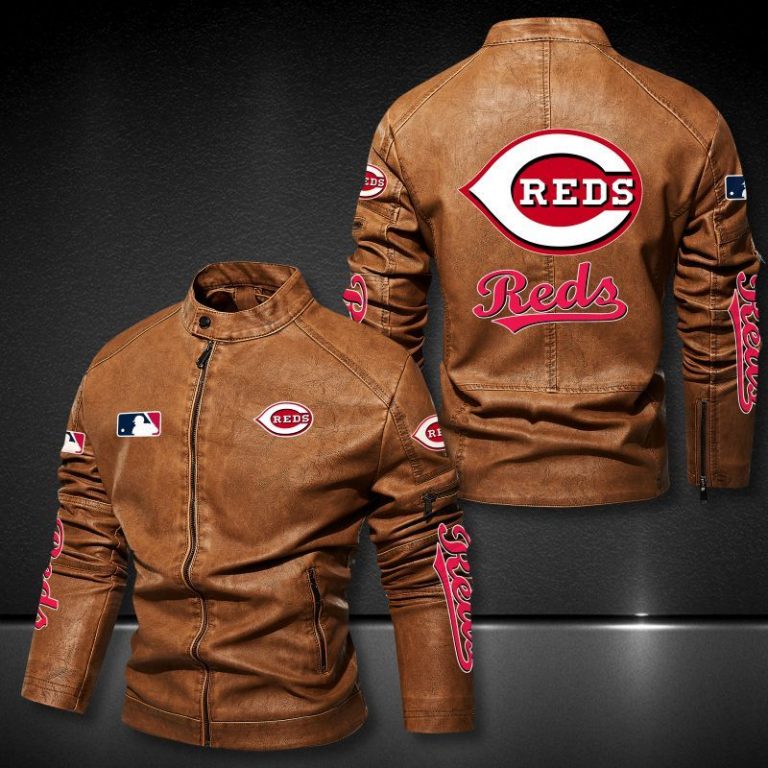 Cincinnati Reds MLB 3D motor leather jacket 3