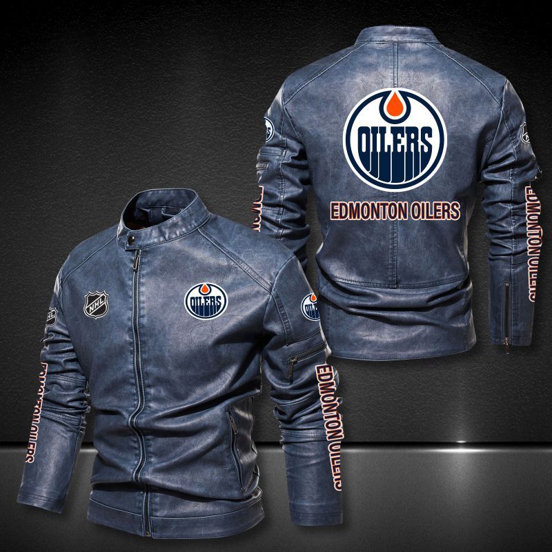 Edmonton Oilers NHL 3D motor leather jacket 3 Edmonton Oilers NHL 3D motor leather jacket 2