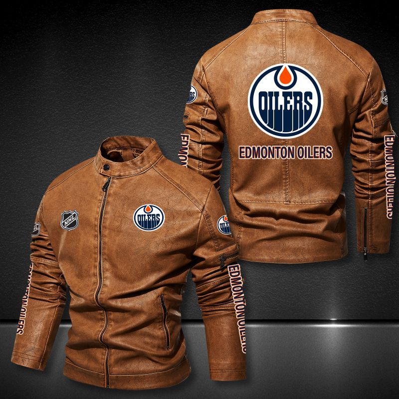 Edmonton Oilers NHL 3D motor leather jacket 2 Edmonton Oilers NHL 3D motor leather jacket 3