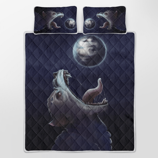 Fenrir Wolf Trying To Swallow The Moon Viking Quilt Bedding Set1