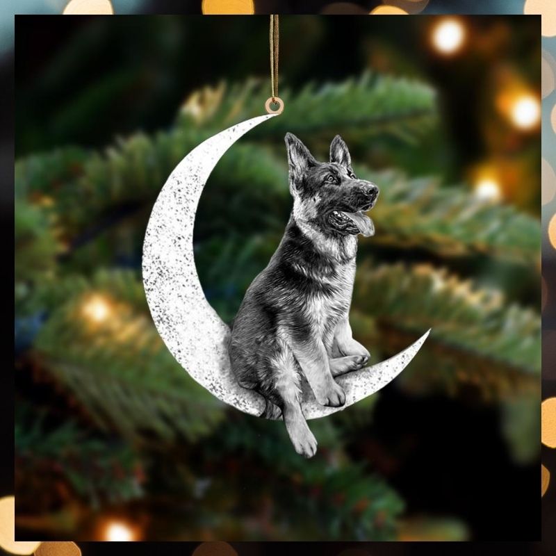 German Shepherd Sit On The Moon Hanging Ornament 1