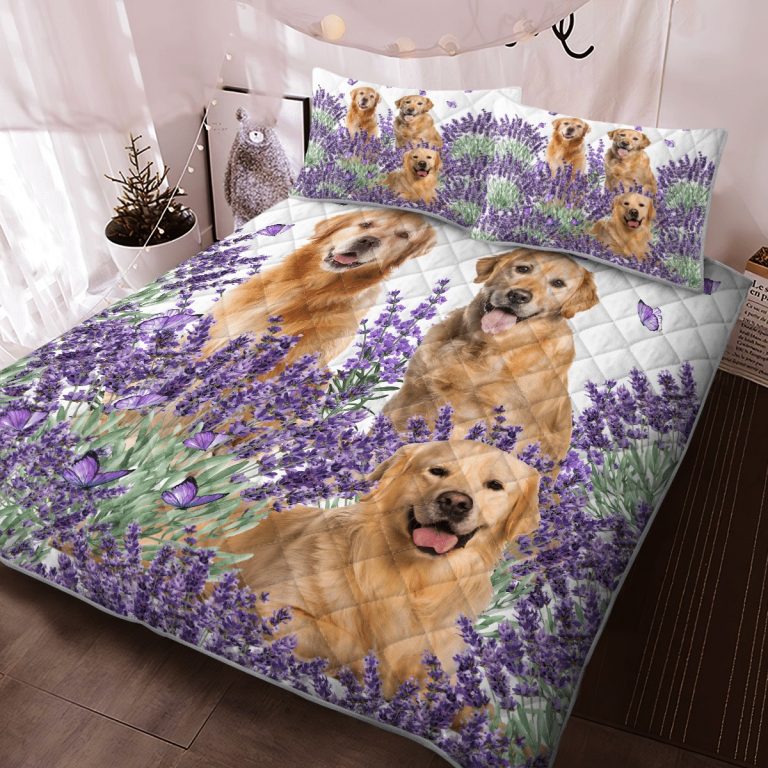 Golden Retriever lavender Quilt bedding set 3