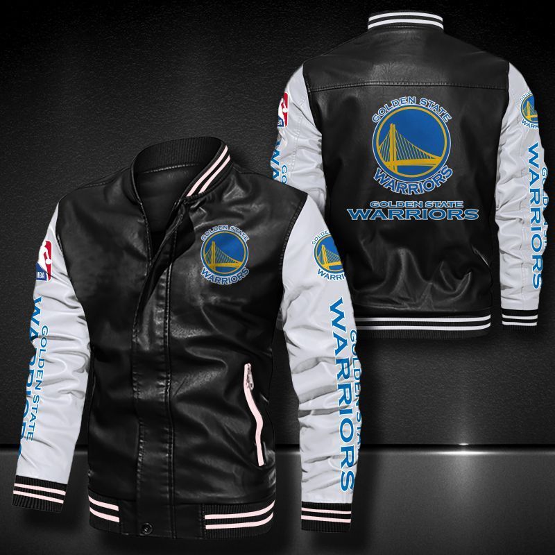 Golden State Warriors bomber leather jacket 5 Golden State Warriors bomber leather jacket 1