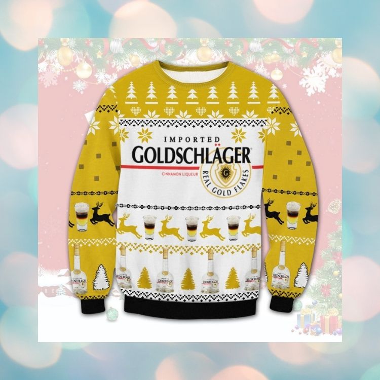 Goldschlager Cinnamon Liqueur real gold flakes Christmas sweater 3 Goldschlager Cinnamon Liqueur real gold flakes Christmas sweater word3