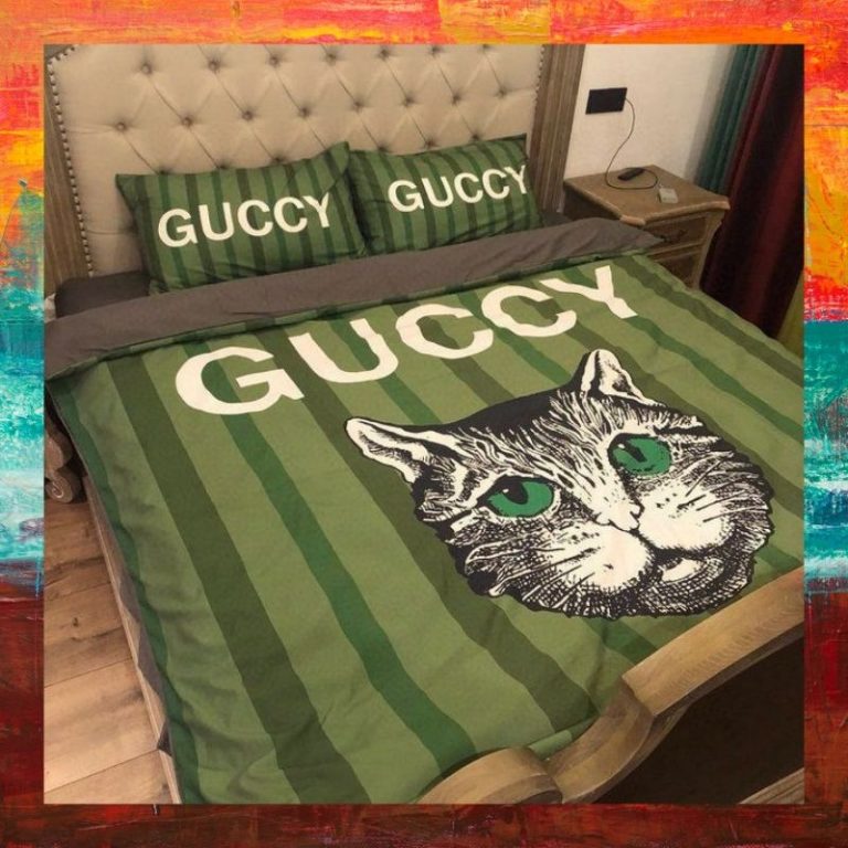 Guccy cat green bedding set 3