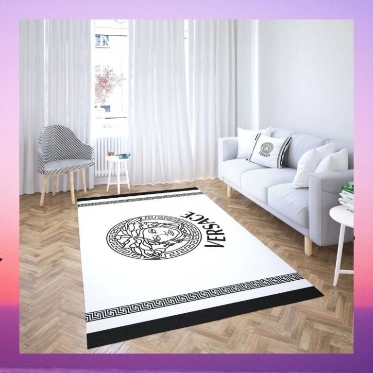 HOT White Versace rectangle rug 2